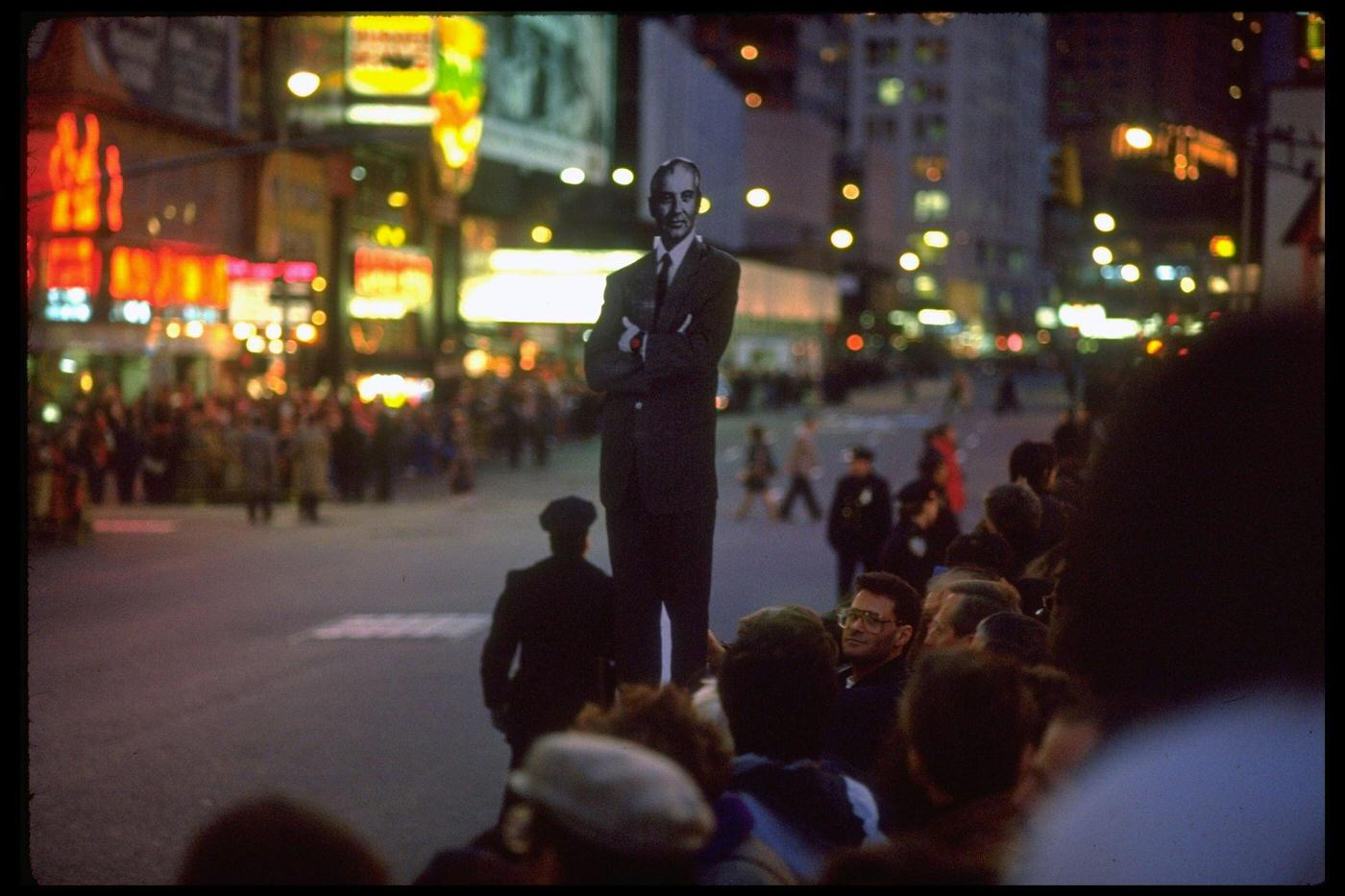 Cardboard Cutout Of Soviet Leader Gorbachev In Times Square, Awaiting His Arrival, Manhattan
