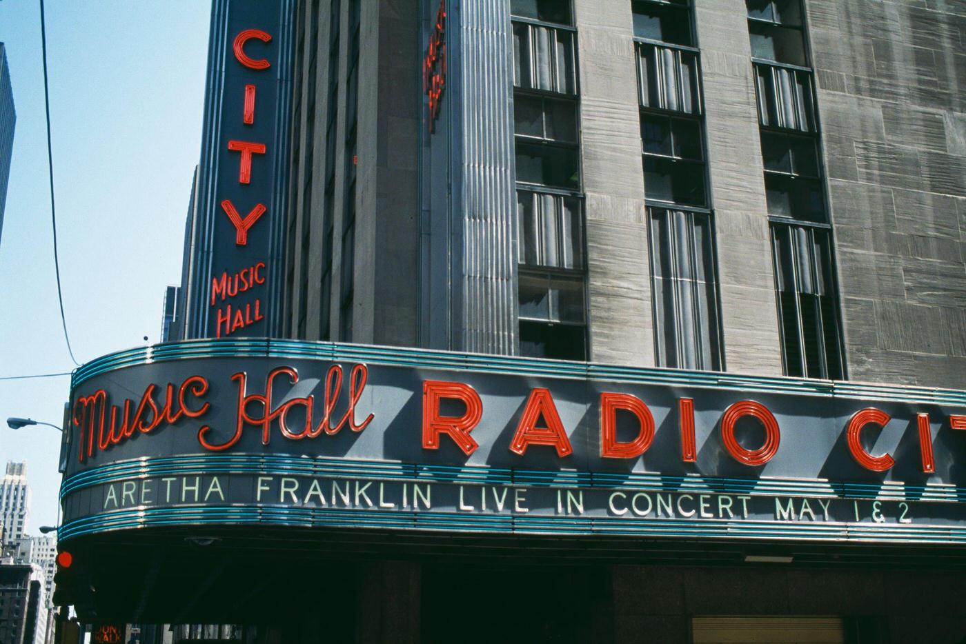 Marquee At Radio City Music Hall Advertising A Live Concert By Aretha Franklin, Manhattan, 1993