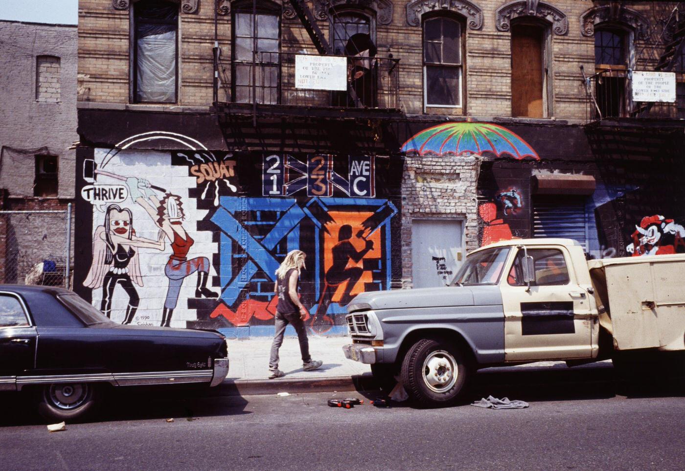 Sidewalk Mural On A Bricked-Over Building At 21 And 23 Avenue C, Lower East Side, Manhattan, 1990