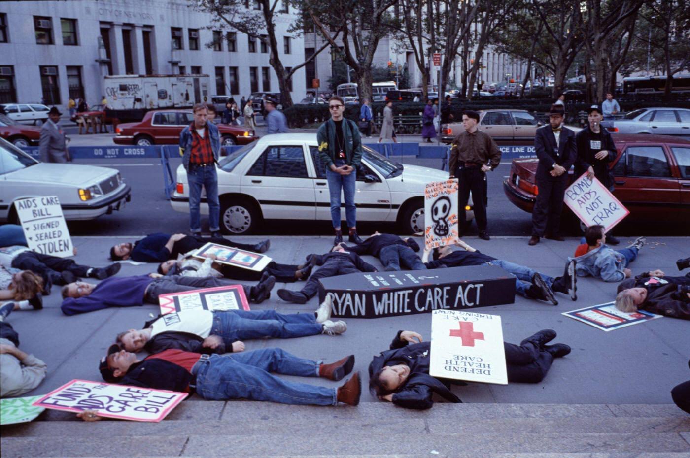Act Up Demonstration In Foley Square, Manhattan, 1990.