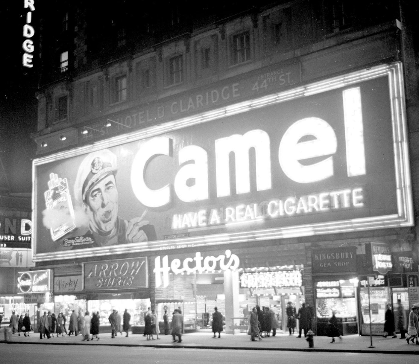 Camel Cigarette Sign Puffing Away In Times Square, Manhattan.