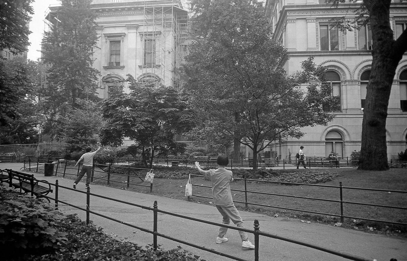 Two People Practicing Tai Chi In City Hall Park, Manhattan, 1996
