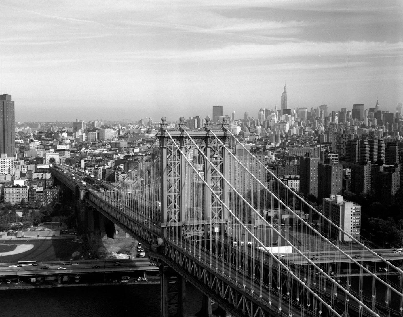 Manhattan Bridge And Downtown Skyline, Manhattan, 1991