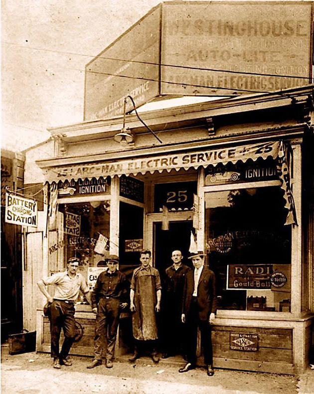 William S. Archer And Ted Herman With Employees At Arcman Electric Service In Port Richmond, 1920.