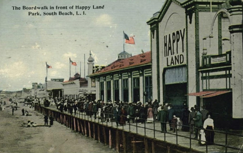 The Boardwalk In Front Of Happy Land Park, South Beach, L.i., 1890S