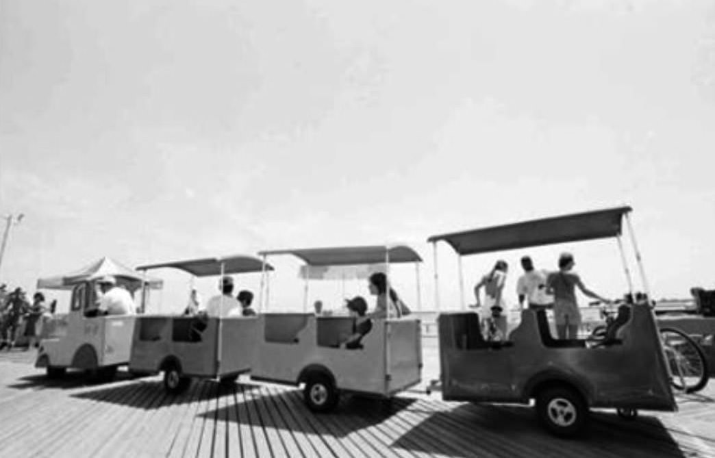 Trolley Train Ride On The South Beach Boardwalk At The Back To The Beach Celebration, 1997.