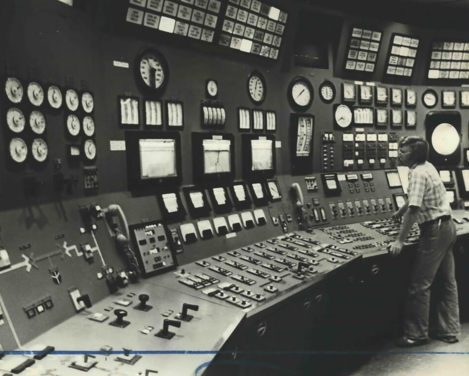 Inside Control Room At Con Edison'S Travis Power Plant, Where Emissions Are Monitored, 1981.
