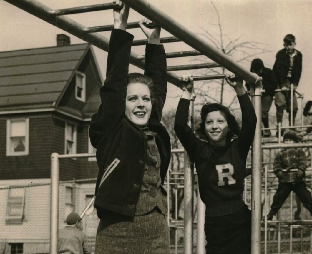 Girls Move Hand Over Hand On The Ladders At Mcdonald'S Playground, West Brighton, 1937.
