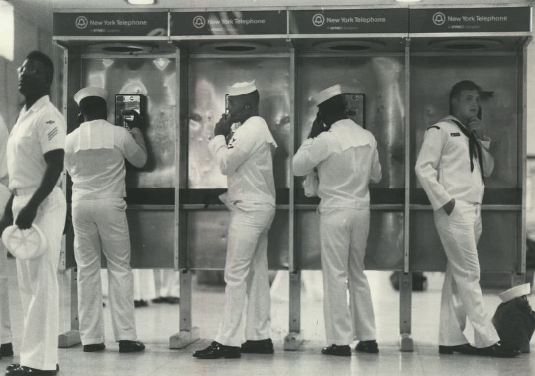 Navy Personnel Waiting For The Ferry To Manhattan At The Staten Island Ferry Terminal, 1990.