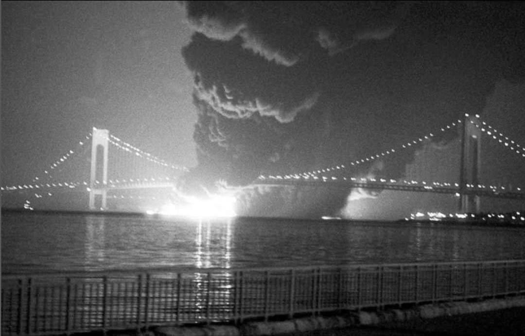 Collision Between The Ss C.v. Sea Witch And The Ss Esso Brussels Under The Verrazzano-Narrows Bridge Resulted In A Fire And 18 Fatalities, 1973.