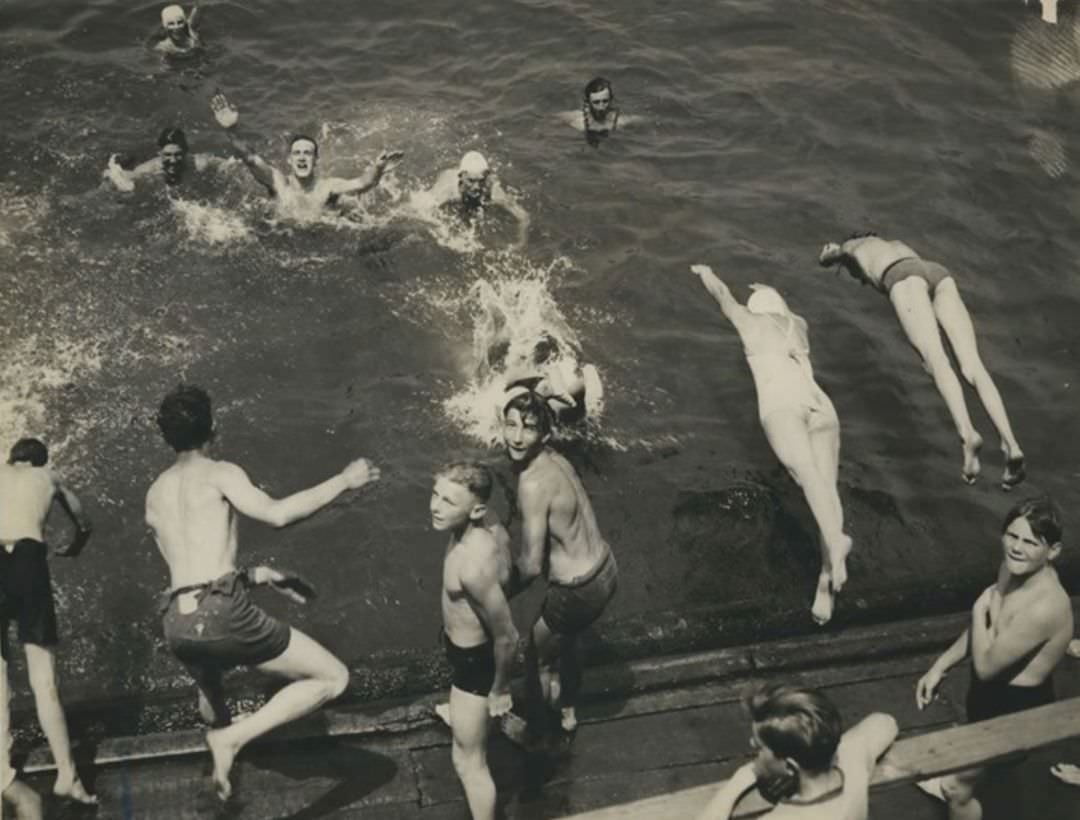 Bathers Diving Into The Kill Van Kull At New Brighton, 1936.