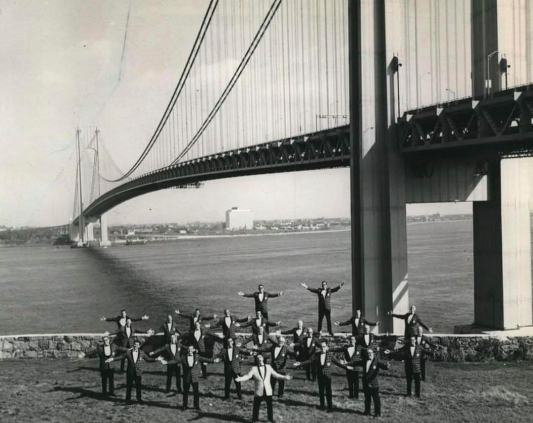 Staten Island Chapter Of Spebsqsa Sings In The Shadow Of The Verrazzano-Narrows Bridge, 1965.