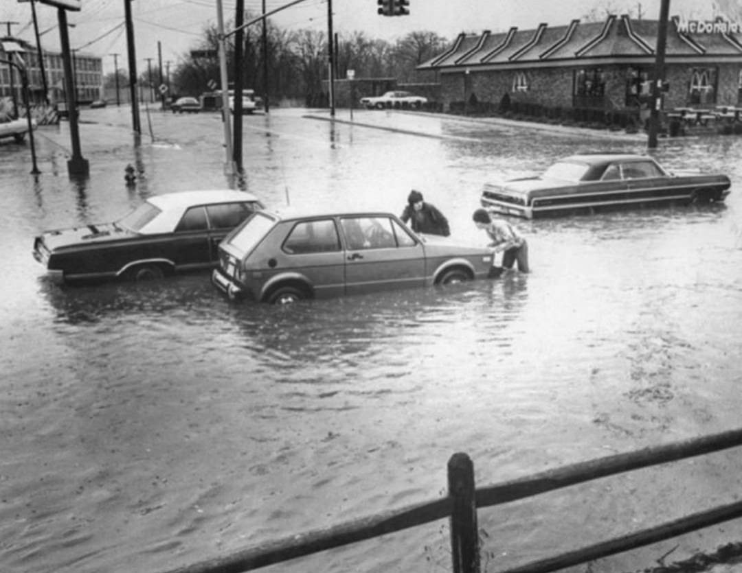 Corner Of Hylan Blvd. And Midland Ave. During Heavy Rain, 1970S.