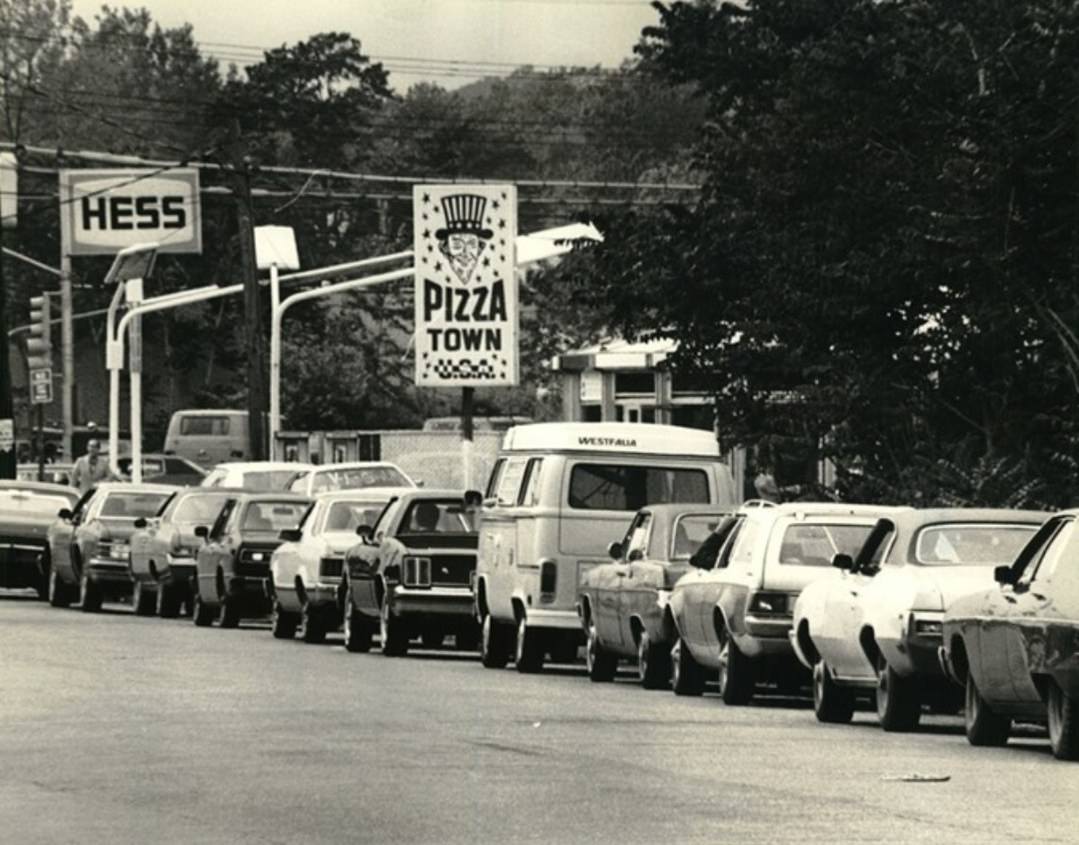 Motorists Line Up For Gasoline On New Dorp Lane Near Hylan Blvd., 1979.