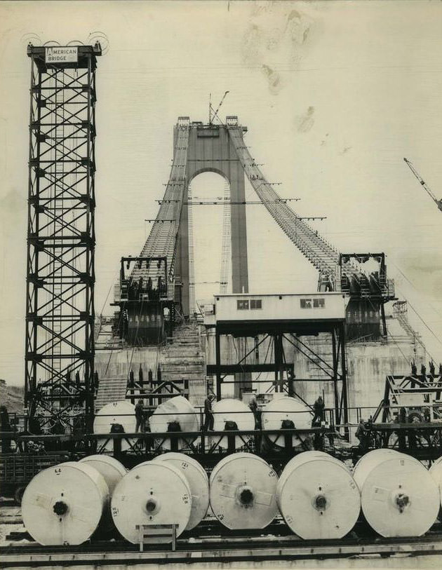 Verrazzano-Narrows Bridge During Construction, Circa 1963.