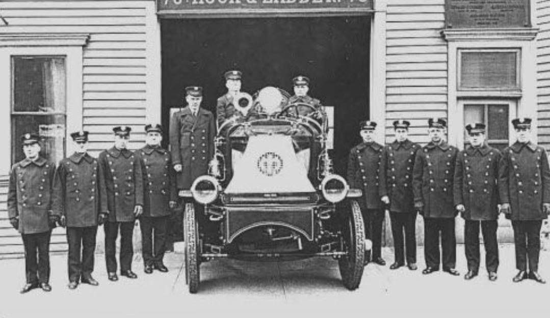 Ladder 78'S Firefighters Pose Outside Their Firehouse In Tompkinsville, 1915.