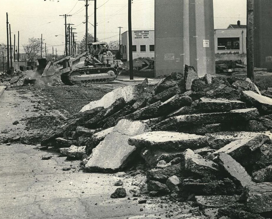Bulldozer Rips Up A Section Of The Richmond Terrace Roadbed For Construction, 1968.