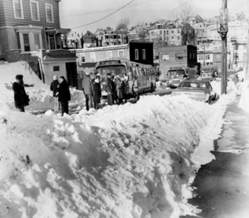 People Waiting For The Bus On Victory Blvd, Only To See It Get Stuck In The Snow, 1978.