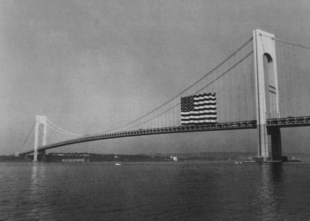 American Flag Unfurled On The Verrazzano Bridge For America'S Bicentennial, 1976.