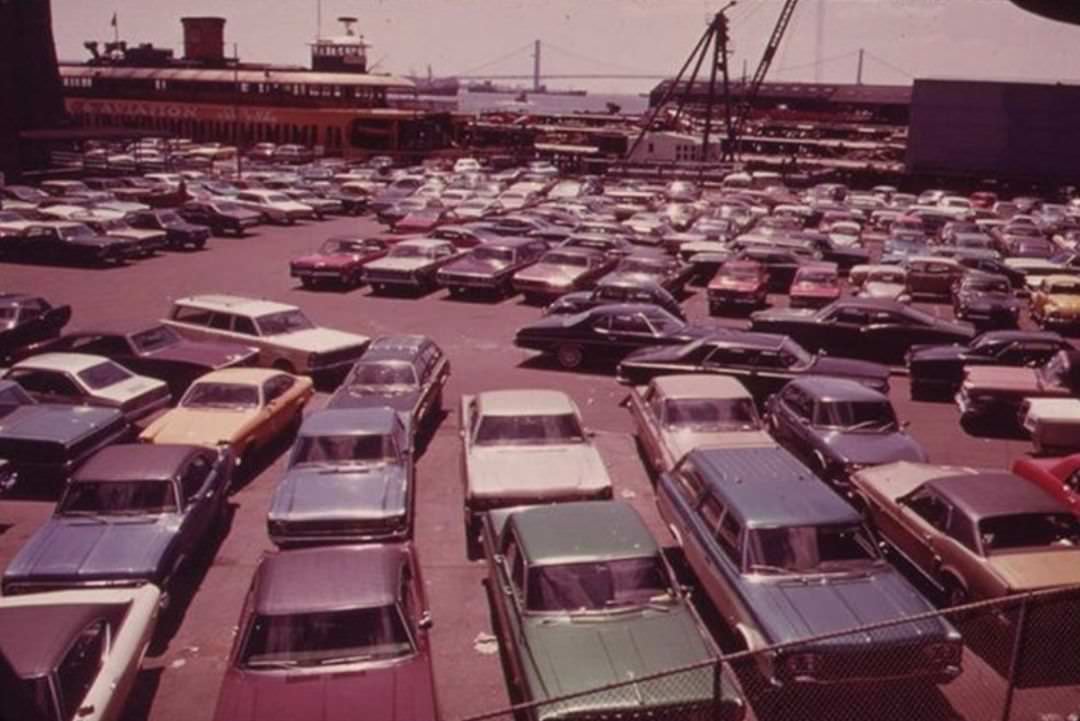 Cars Populate St. George Ferry Terminal Parking Lot, Early 1970S.