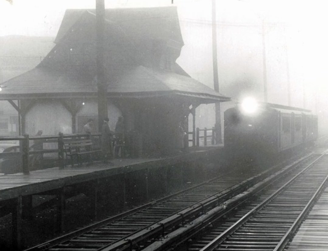 A Foggy New Dorp Staten Island Rapid Transit Station, 1955.