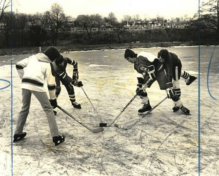 First Face-Off Of The New Year, Hockey Game At Martlings Pond, 1984.