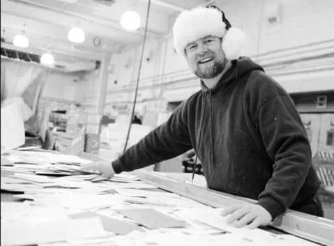 Jim Gilhooly Is In The Holiday Spirit At The Manor Road Post Office, 1997.