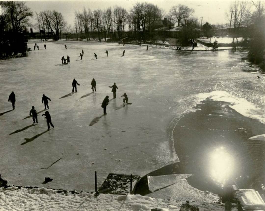 People Enjoy Ice Skating On Brady'S Pond At The Cameron Club, Grasmere, Despite Open Water, 1974.