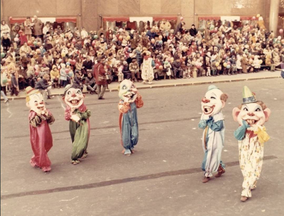 Clowns With Giant Heads March In The Macy'S Thanksgiving Day Parade, 1970.