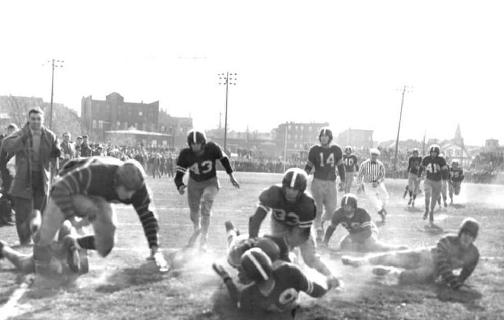 Classic Football Game Between Rival Staten Island High Schools: Curtis And New Dorp, At Gabe'S Stadium, Port Richmond; Final Score: New Dorp 12 - Curtis 0, 1949.