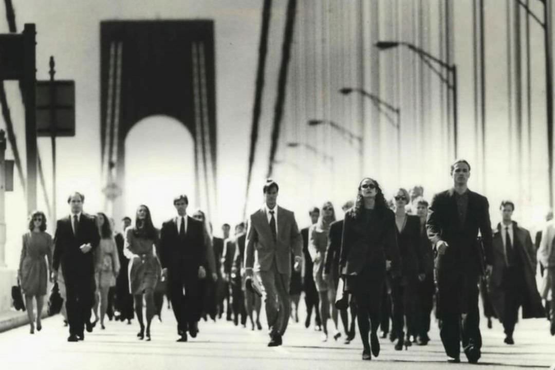 Hundreds Walk Across The Verrazzano-Narrows Bridge For A Commercial For Mapfre, A Spanish Insurance Company, 1990.