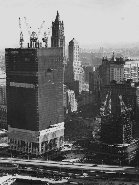 Aerial View Of Construction Of The World Trade Center'S Twin Towers, 1970.