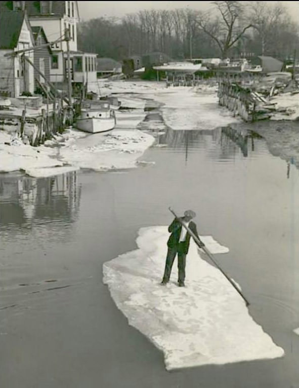 Clearing Ice From Lemon Creek For Daily Trips For Shellfish In The Lower Bay, January 1939.