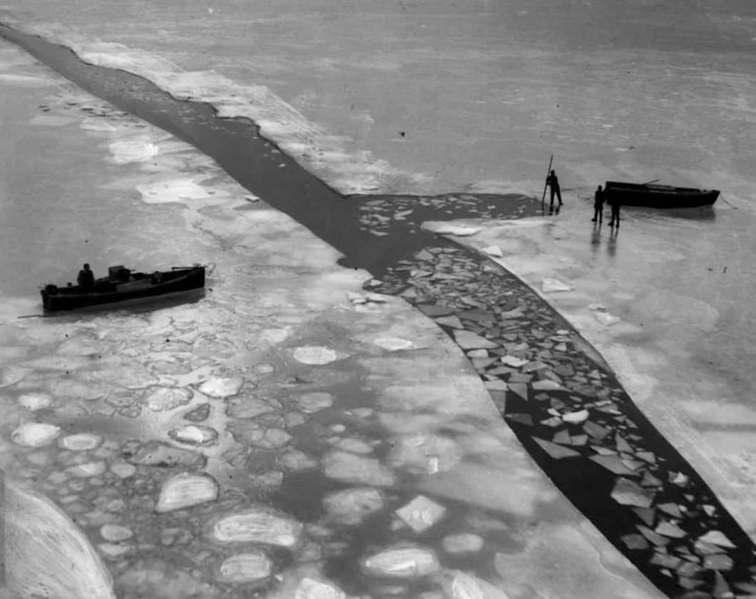 Boats Stuck In Ice-Covered Great Kills Harbor, Circa 1940.