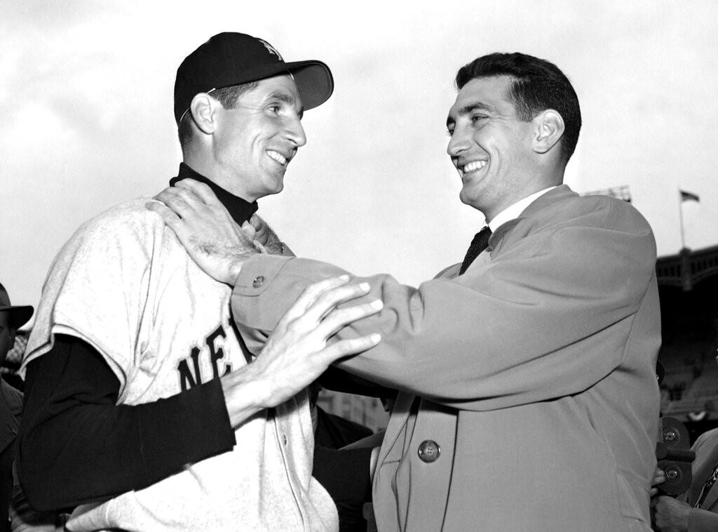Bobby Thomson And Ralph Branca Horseplay Before A World Series Game At Yankee Stadium, Oct 10, 1951.