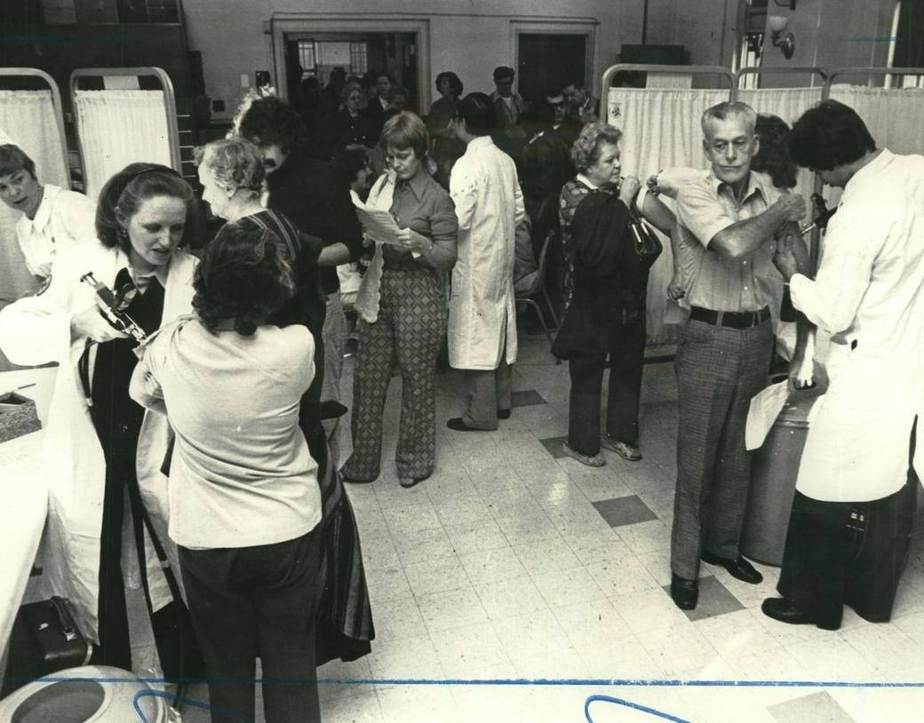 People Receive Flu Shots At The U.s. Public Health Service Hospital, Clifton, 1976.