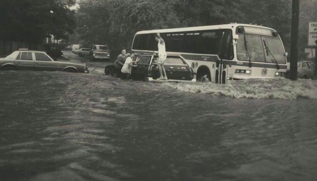 Cars Washed Away During Flooding At Armstrong Avenue, Richmond Avenue, Staten Island, 1988.