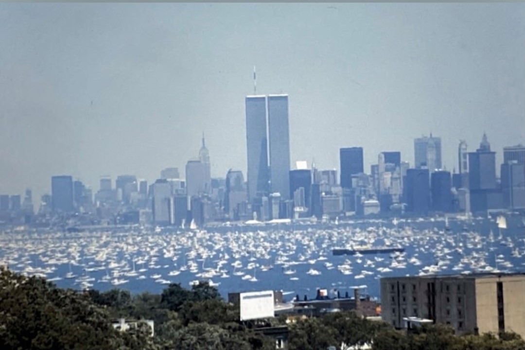 New York Harbor View Of July 4 Centennial From Wards Hill, Twin Towers In The Background, 1986.