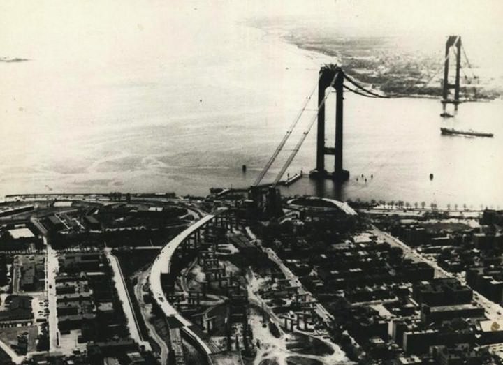 A View Of The Verrazzano-Narrows Bridge Nearing Completion, Circa 1964.