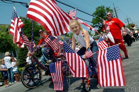 July 4, 2005, Anna Claire Piersiak And Her Sister, Karin, Give Their Bikes An American Look During The Travis Fourth Of July Parade, 2005.