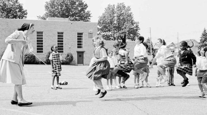 Sister Marie Joann Lewko Plays Jump Rope On The Last Day Of School At St. Adalbert'S, 1997.