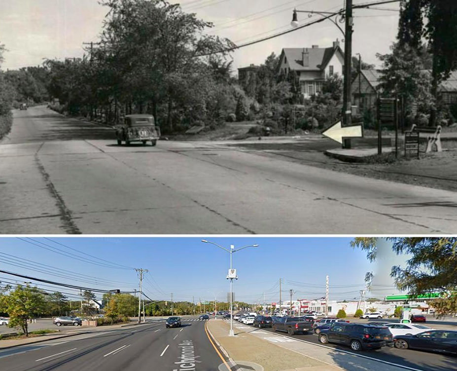 The Intersection Of Richmond Hill Road And Richmond Avenue; The Arrow Points To A Sharp Curve At The Bottom Of The Hill At The Intersection, 1938.