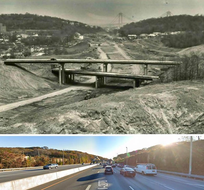 In May Of 1964, The Push Was On To Complete Both The Bridge And The Staten Island Expressway By The Scheduled November 21 Dedication; Grymes Hill Is On The Left
