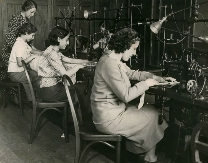 Mckee Vocational High School, Mckee Students Sewing With Miss Catherine Muntz, May 2, 1935.