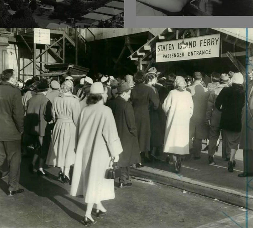 Commuters At Staten Island Ferry, South Entrance, 1954.