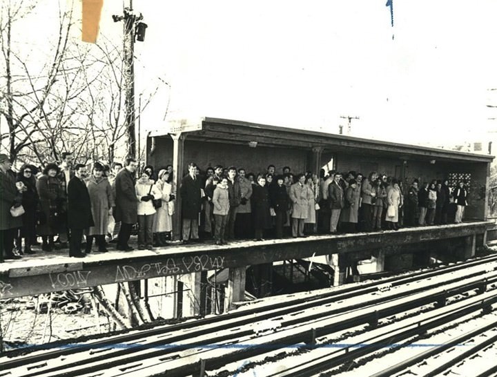 Eltingville Sirt Station Packed With Commuters Due To A Transit Strike, April 1, 1980.