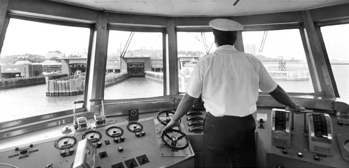 Assistant Captain Cruz Guiding The S.i.newhouse Toward St George Terminal, September 27, 1987.