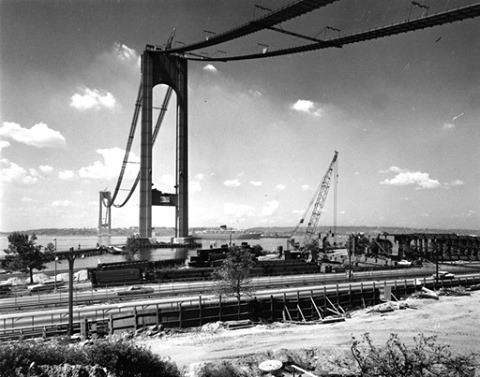 Verrazzano-Narrows Bridge Standing Ready For The Next Construction Phase, Captured From Brooklyn, 1963.
