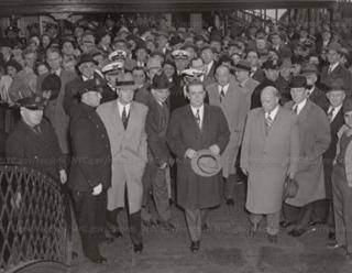Staten Island Borough Hall Ceremony Attended By Crowds Disembarking Ferry Knickerbocker, With Borough President Cornelius Hall, 1946.