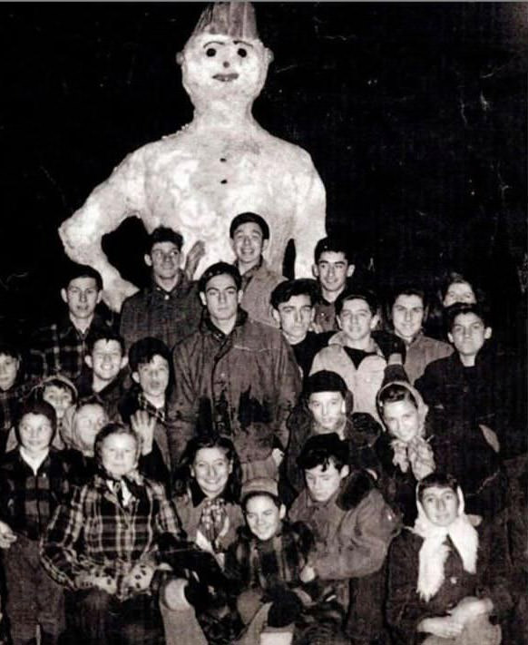 10-Foot-Tall Snowman Built By Spring Street Kids In Concord, Circa 1944 Or 1945, 1944.